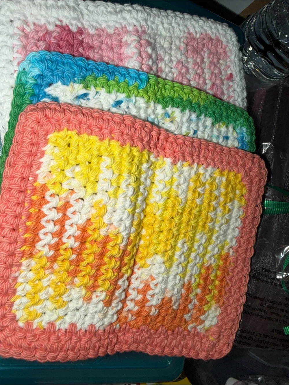 Handmade Multicolor Crochet Washcloths 5x7